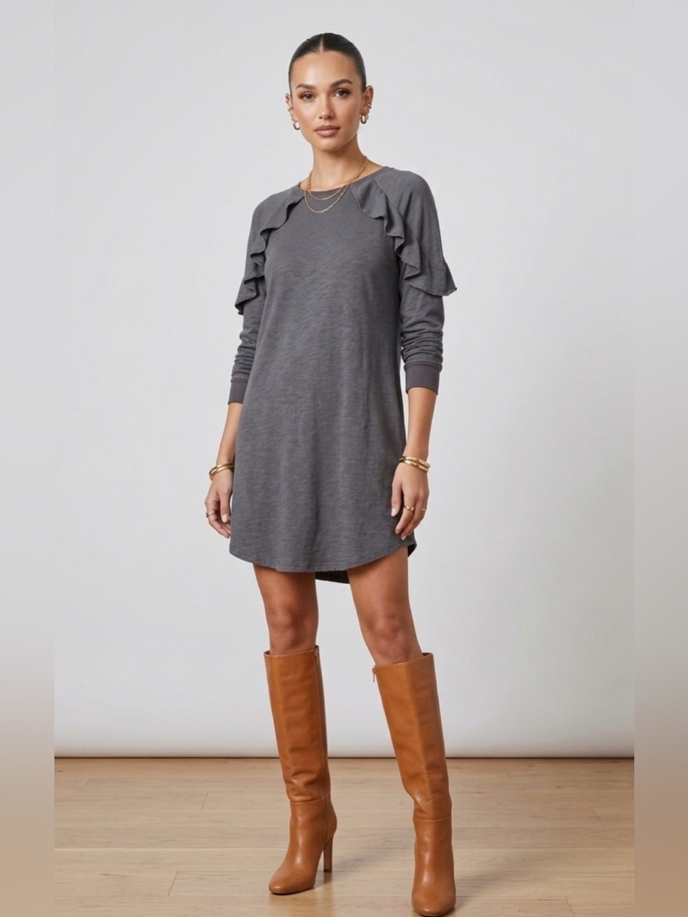 Umgee Charcoal Gray Knit Tunic Dress